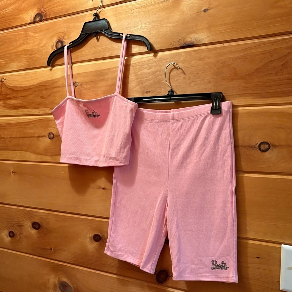 Forever 21 Pink Ribbed Pajama/Lounge Set Size L